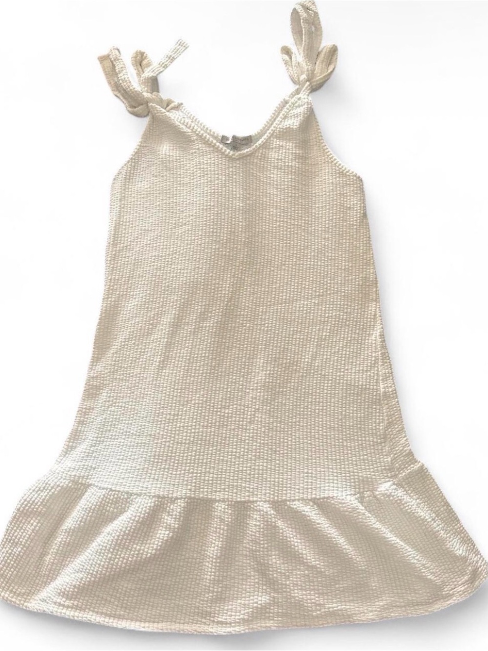 Ivory Waffle Knit Tie-Shoulder Dress